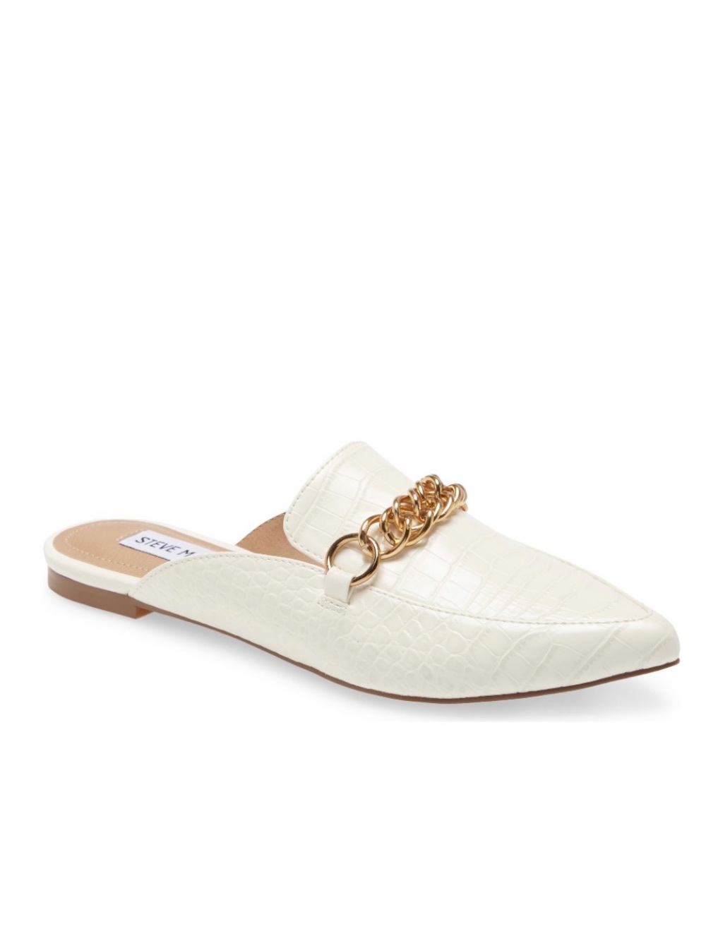 Steve Madden Forever Chain Pointed Toe Mule Loafer Bone Croco w Gold Chain NWT